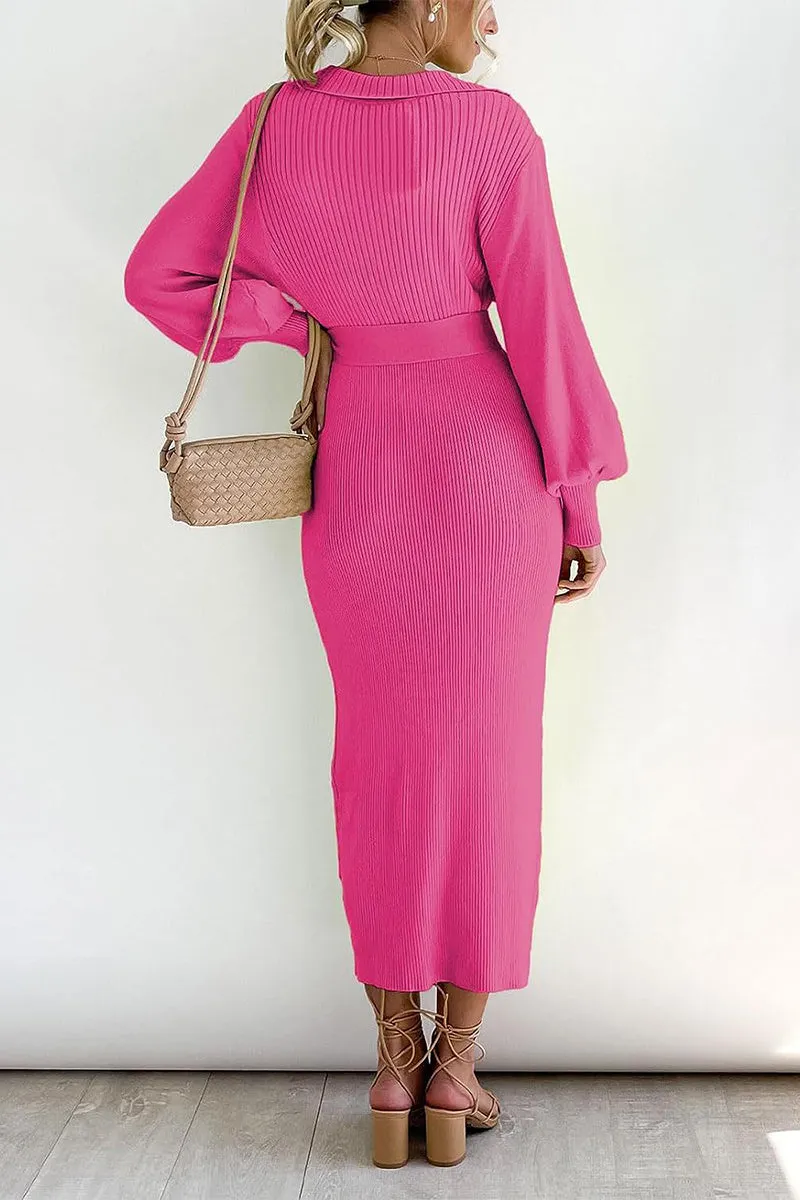 Sexy Elegant Solid Frenulum V Neck Wrapped Skirt Dresses(6 Colors)