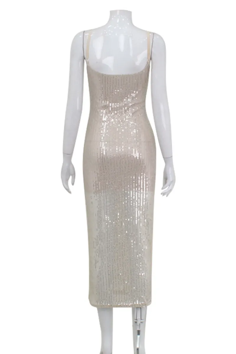 Sexy Party Sequins U Neck Wrapped Skirt Dresses