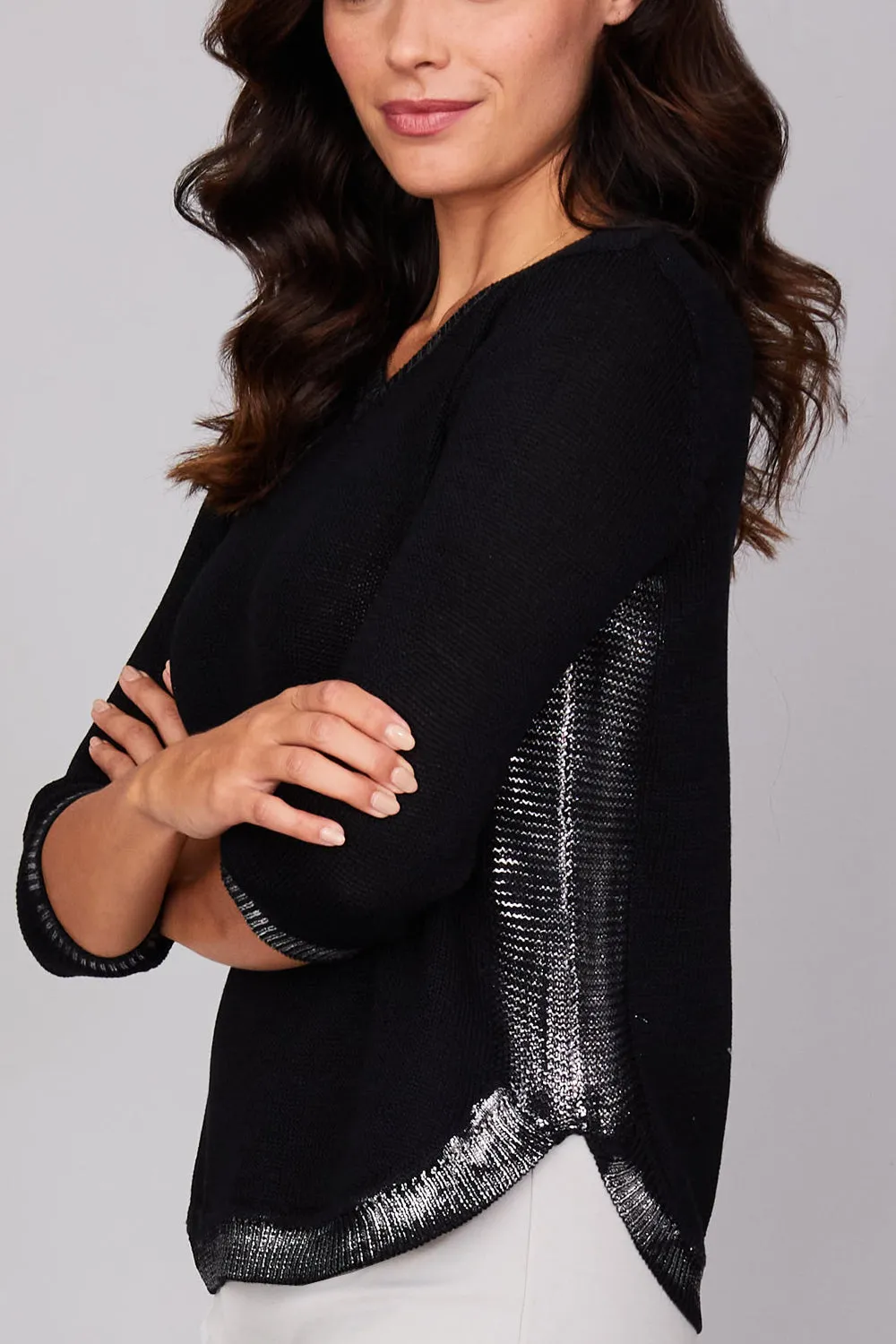 Silver Stripe V Neck: FINAL SALE