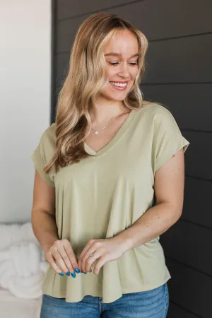 Simply Ideal V-Neck Top- Light Sage