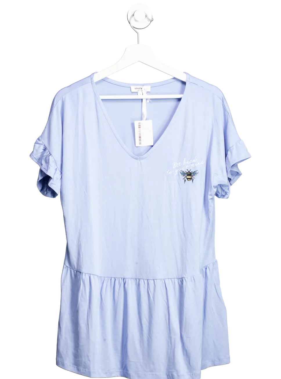 SimplyBe Blue Embroidered "Bee Kind To Your Mind" Peplum t-shirt  UK 12