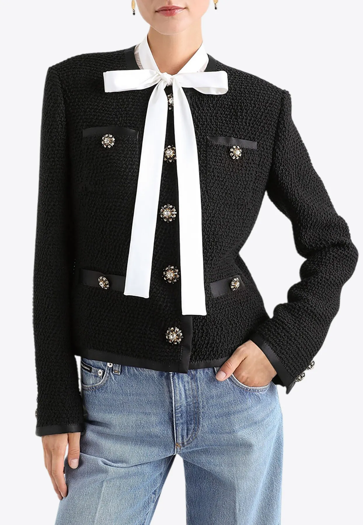 Single-Breasted Bouclé Tweed Jacket