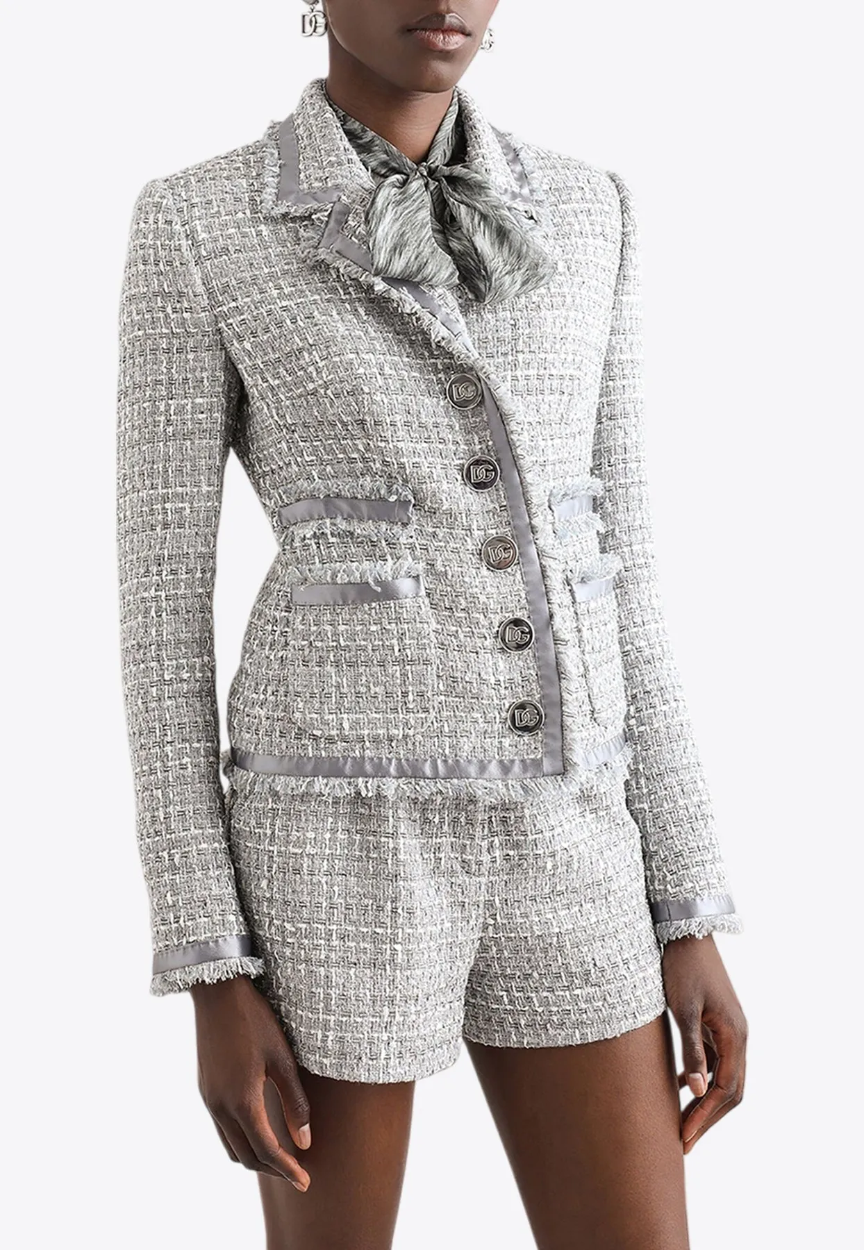 Single-Breasted Lamé Bouclé Jacket