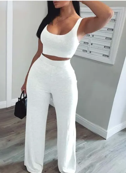 Sleeveless Crop Top and Wide Leg Pants Set