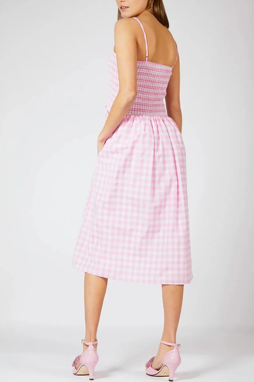 Smocked Gingham Midi Dress