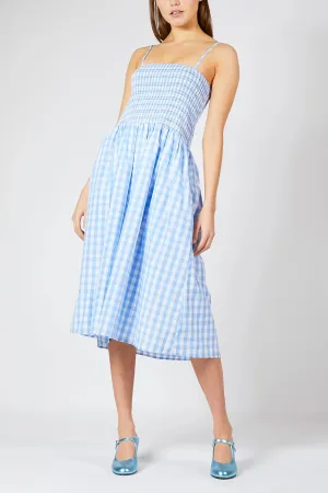 Smocked Gingham Midi Dress