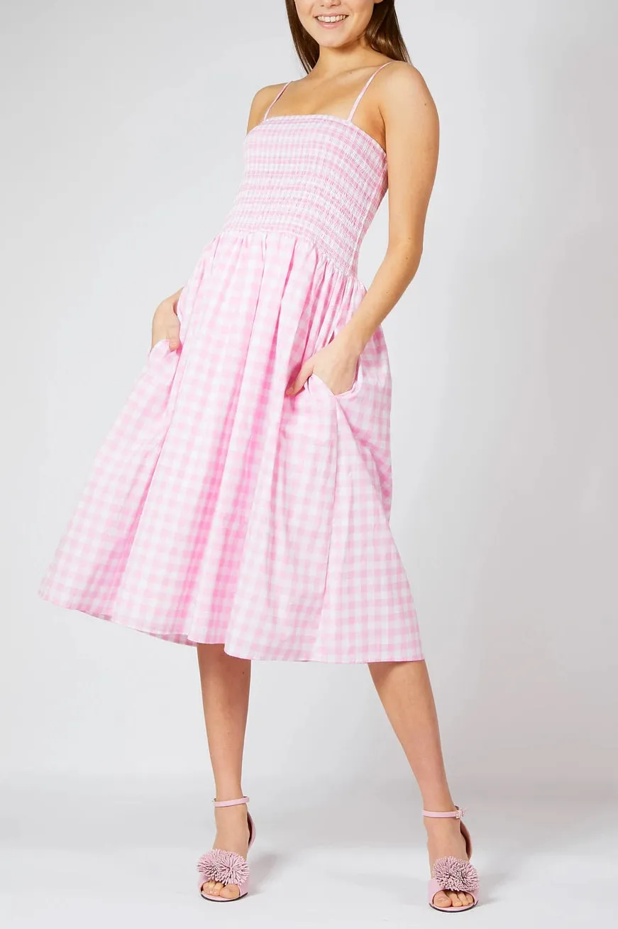 Smocked Gingham Midi Dress