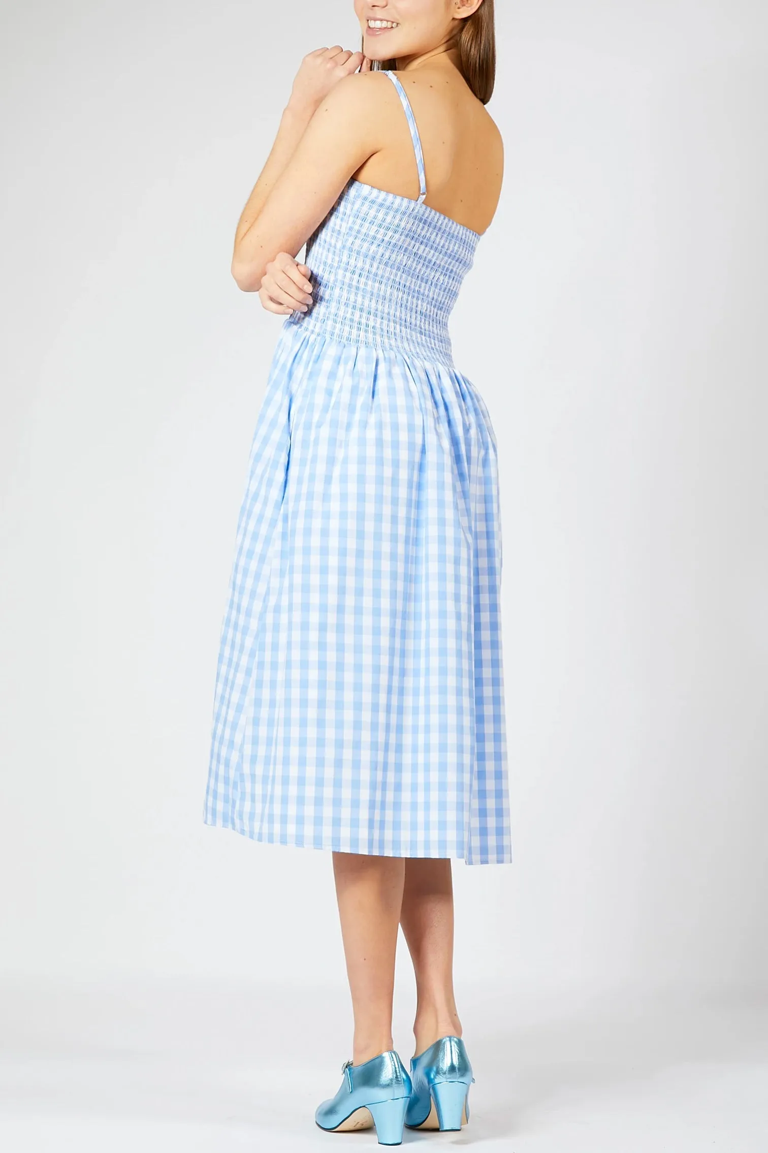 Smocked Gingham Midi Dress