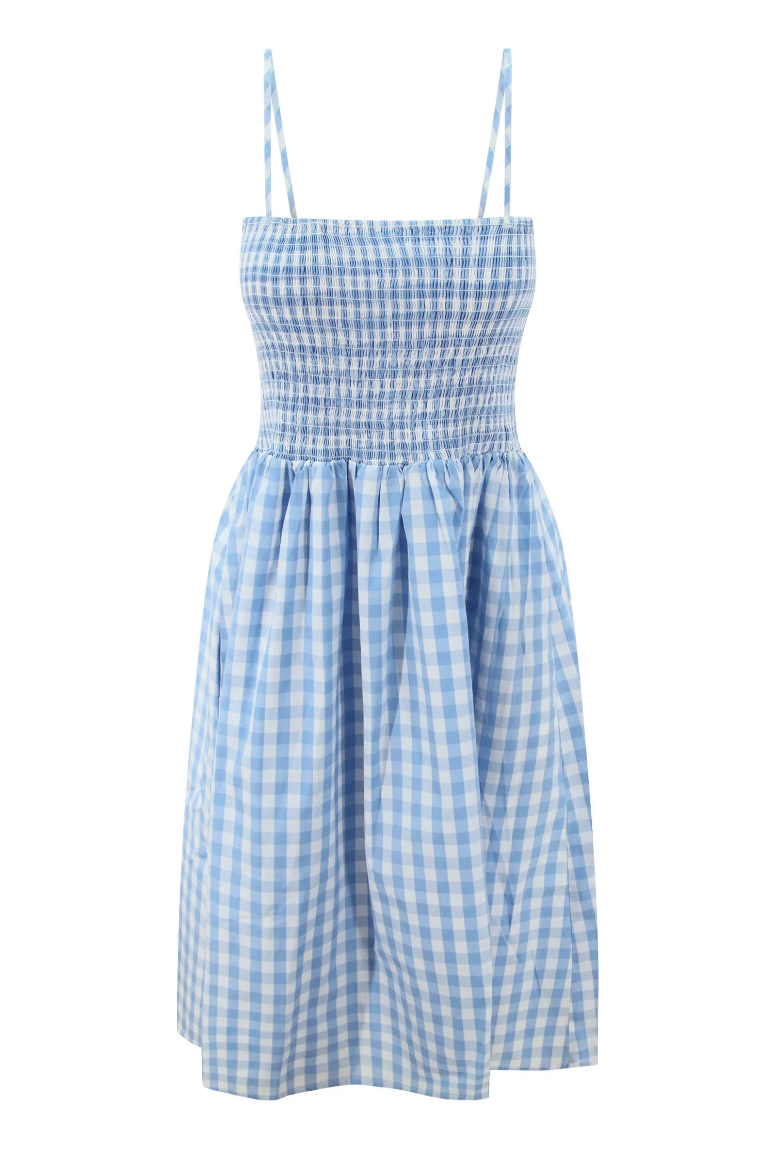 Smocked Gingham Midi Dress