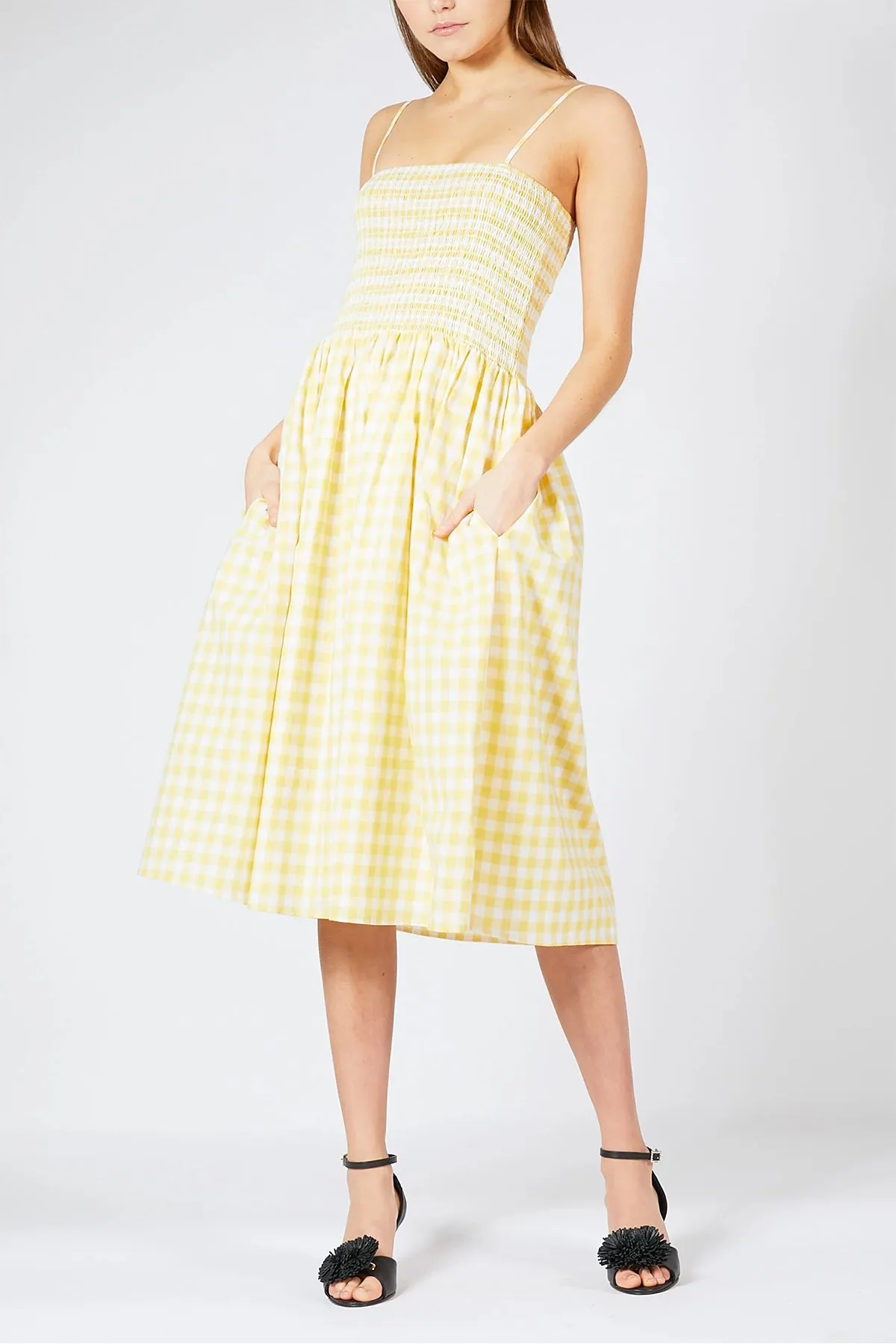 Smocked Gingham Midi Dress