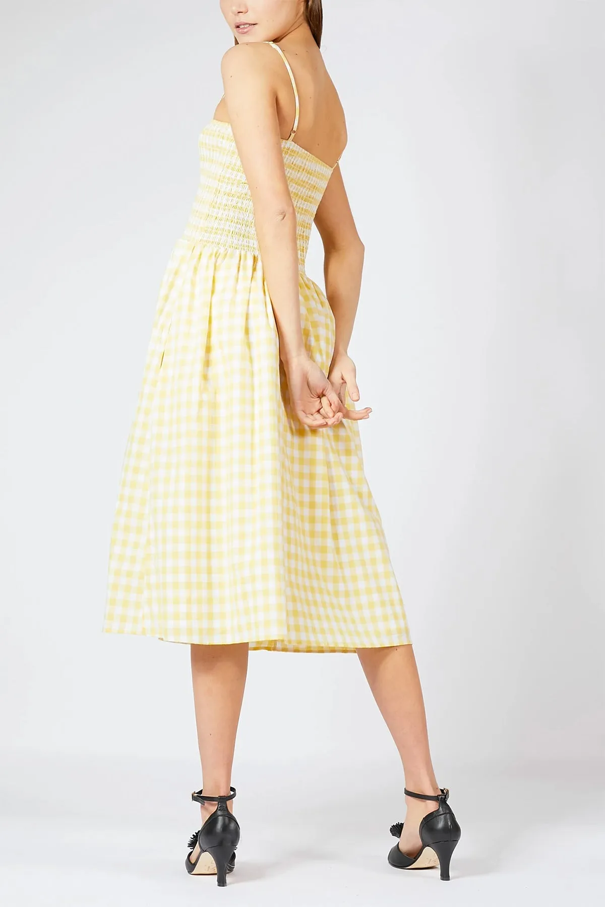 Smocked Gingham Midi Dress