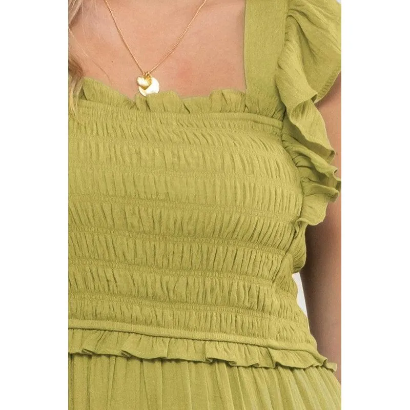 Smocked Ruffle Sleeve Midi Dress