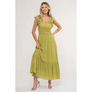 Smocked Ruffle Sleeve Midi Dress