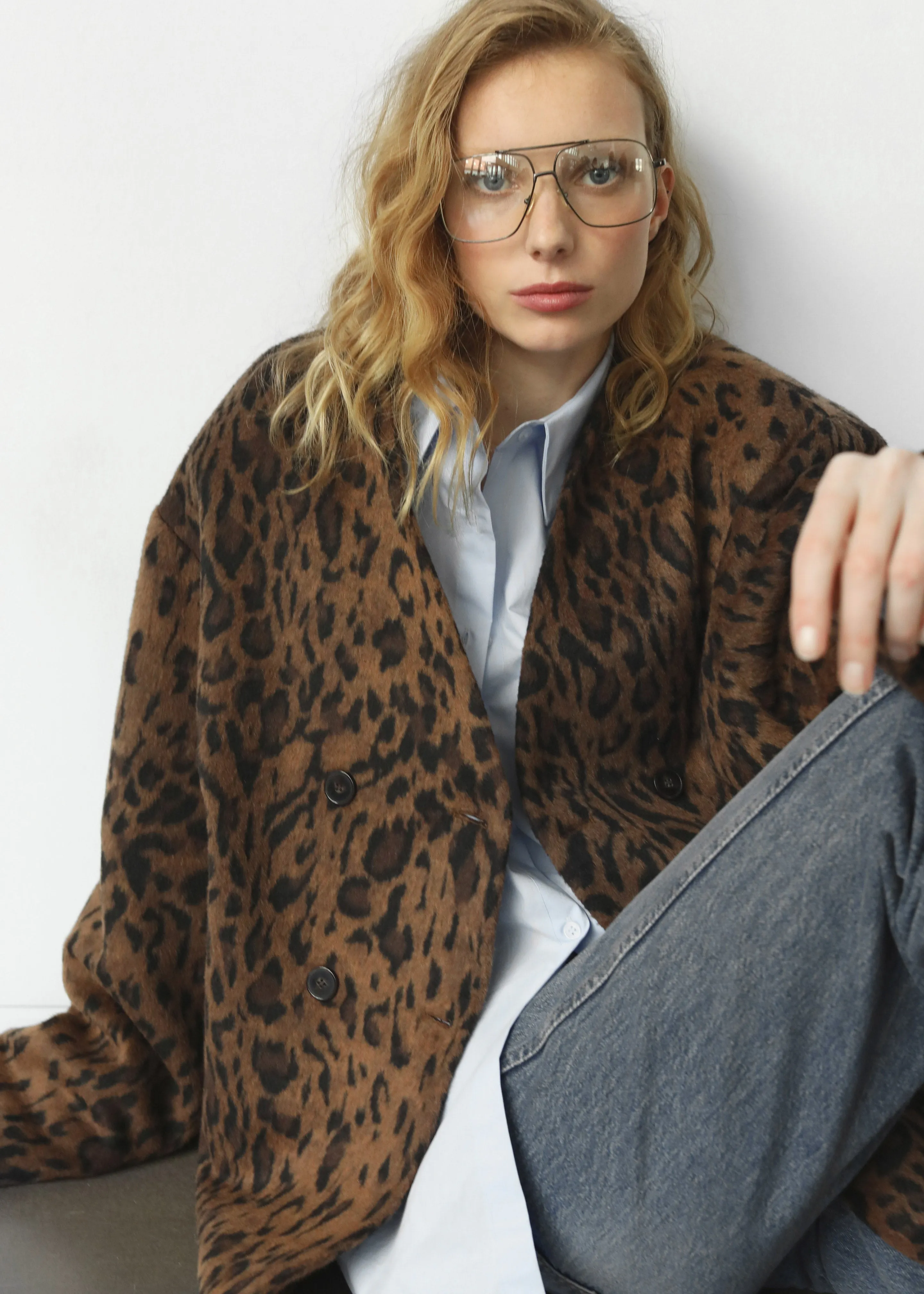 Sopel Leopard Print Collarless Blazer - Brown