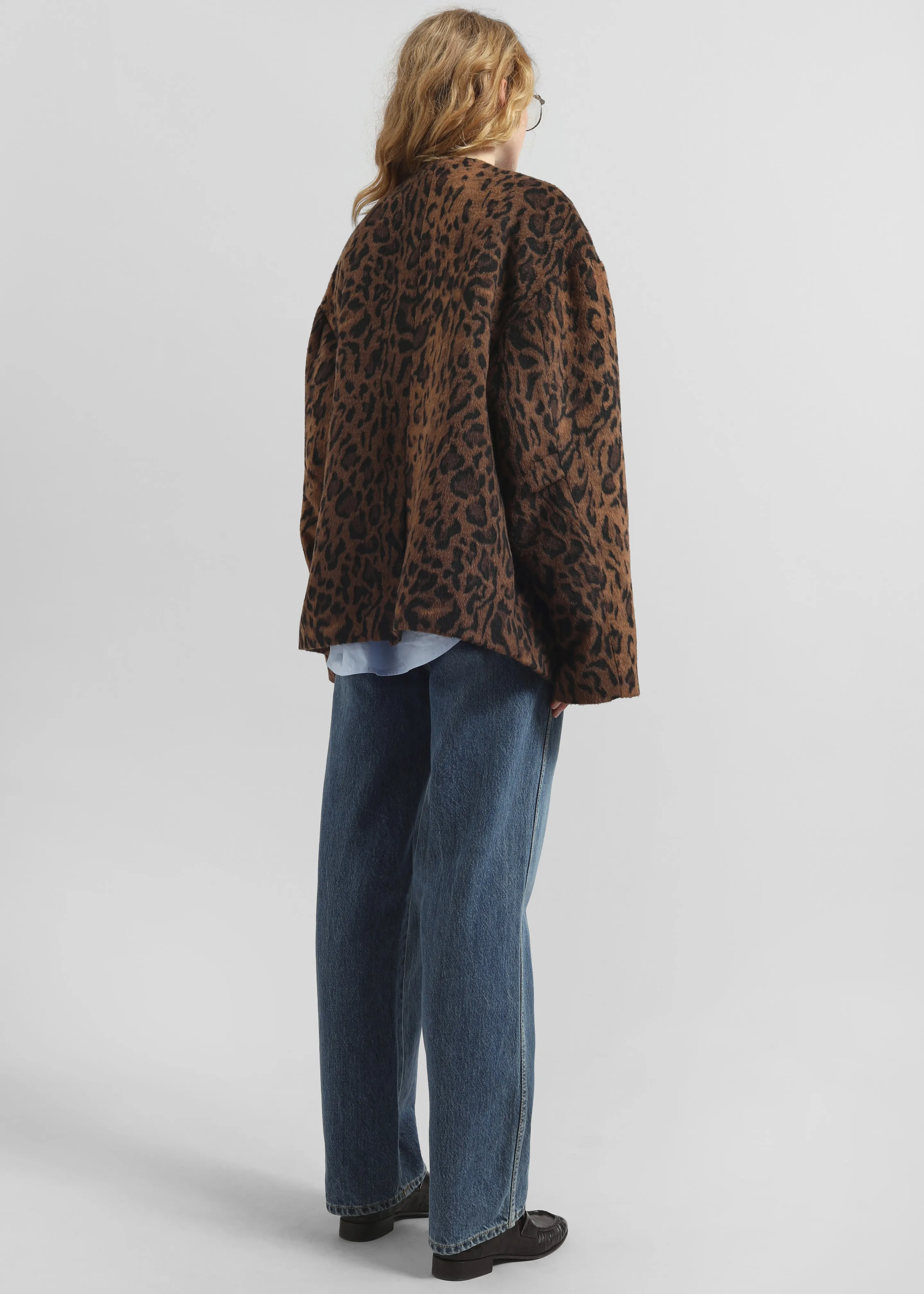 Sopel Leopard Print Collarless Blazer - Brown