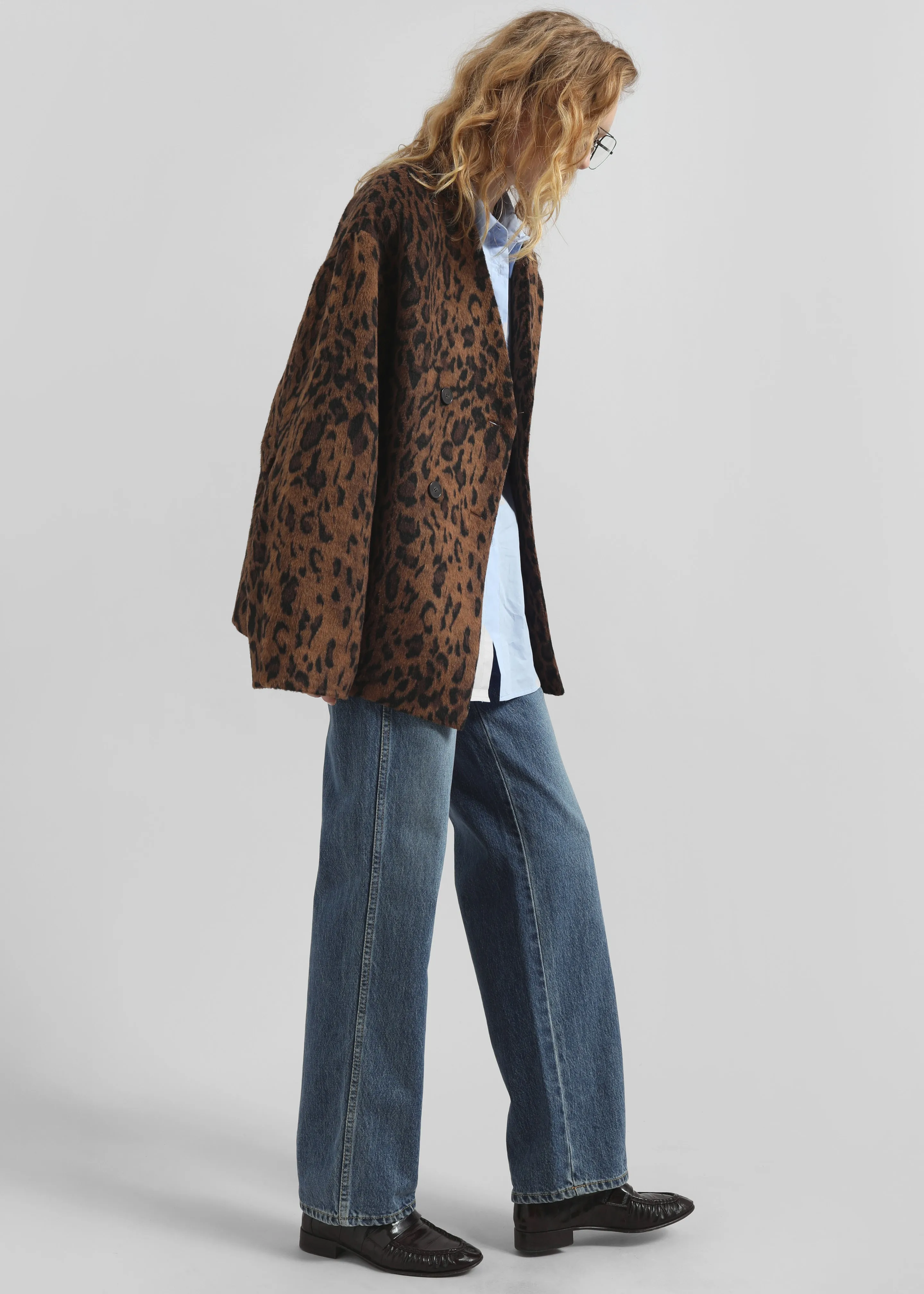 Sopel Leopard Print Collarless Blazer - Brown