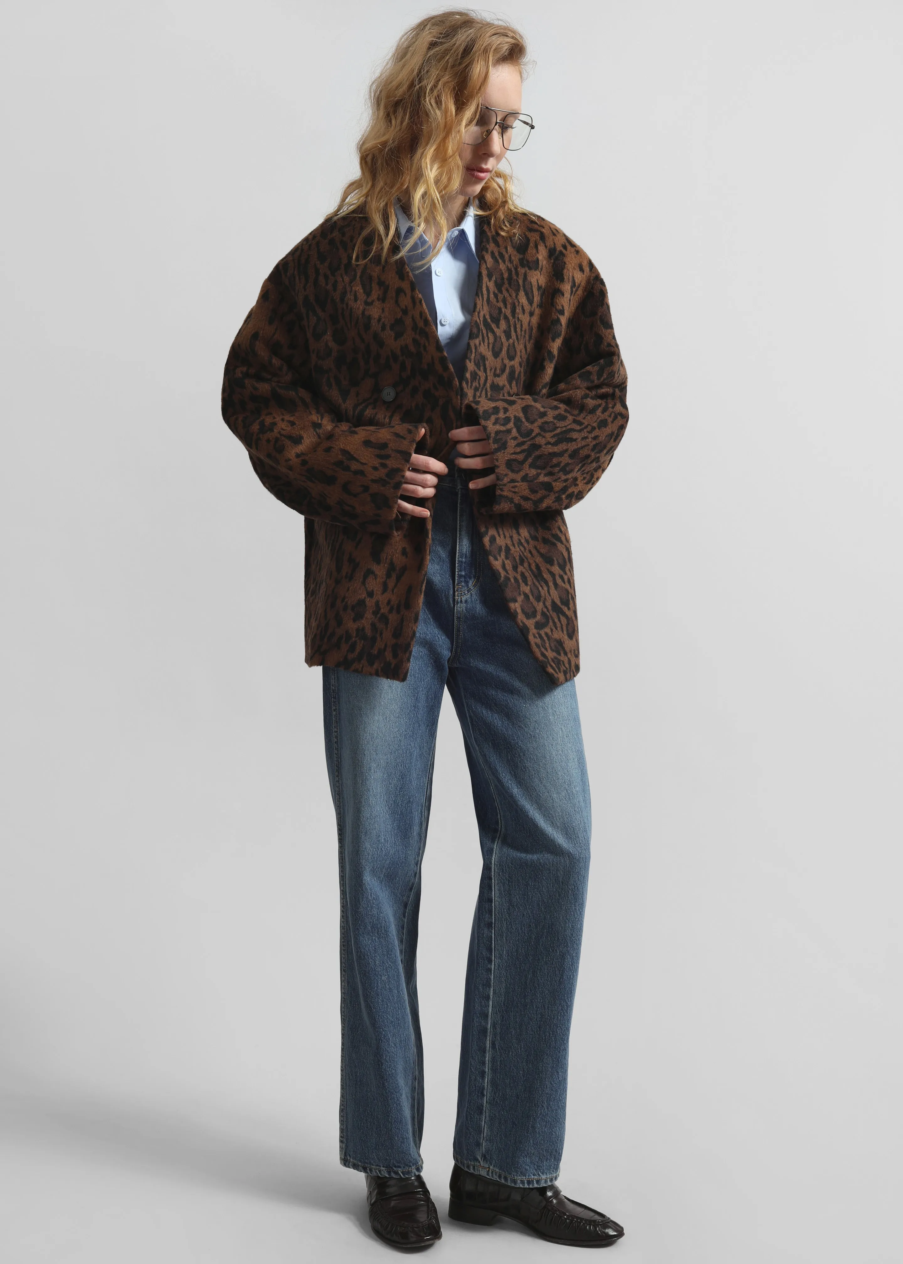 Sopel Leopard Print Collarless Blazer - Brown