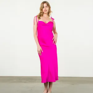 Spaghetti Strap Midi Dress in Fuschia
