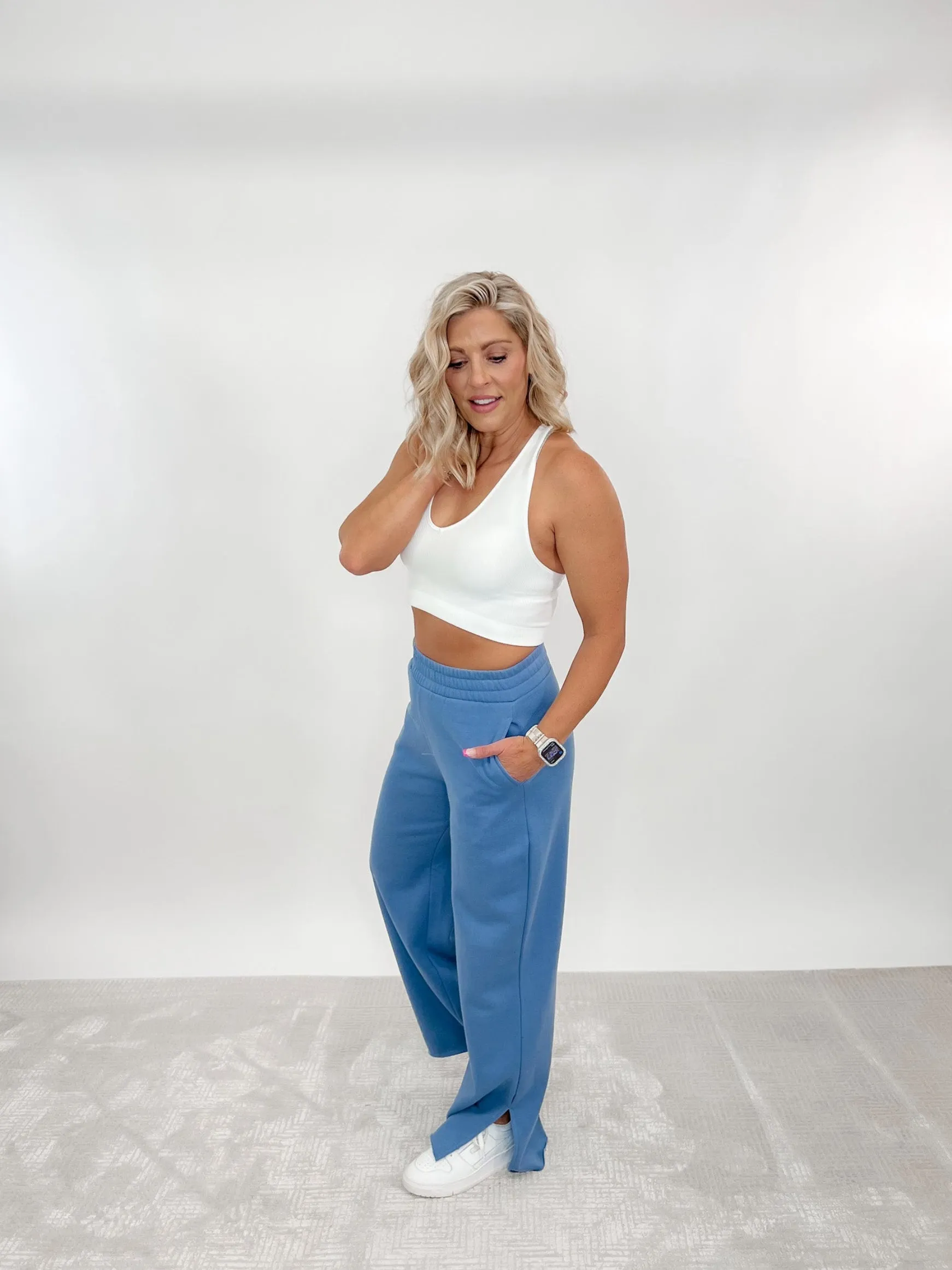 Split Decision Wide Leg Lounge Pants, Blue