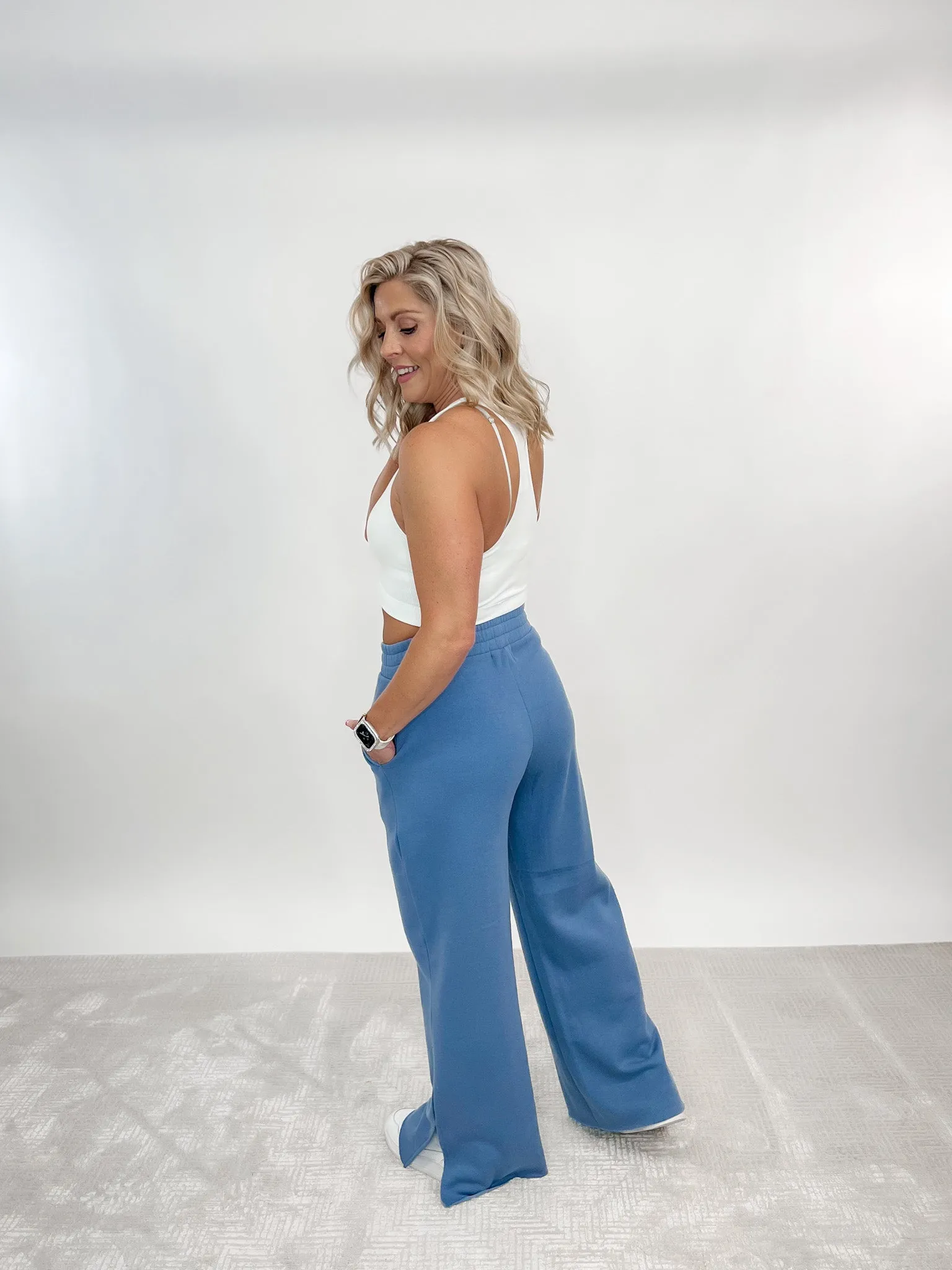 Split Decision Wide Leg Lounge Pants, Blue