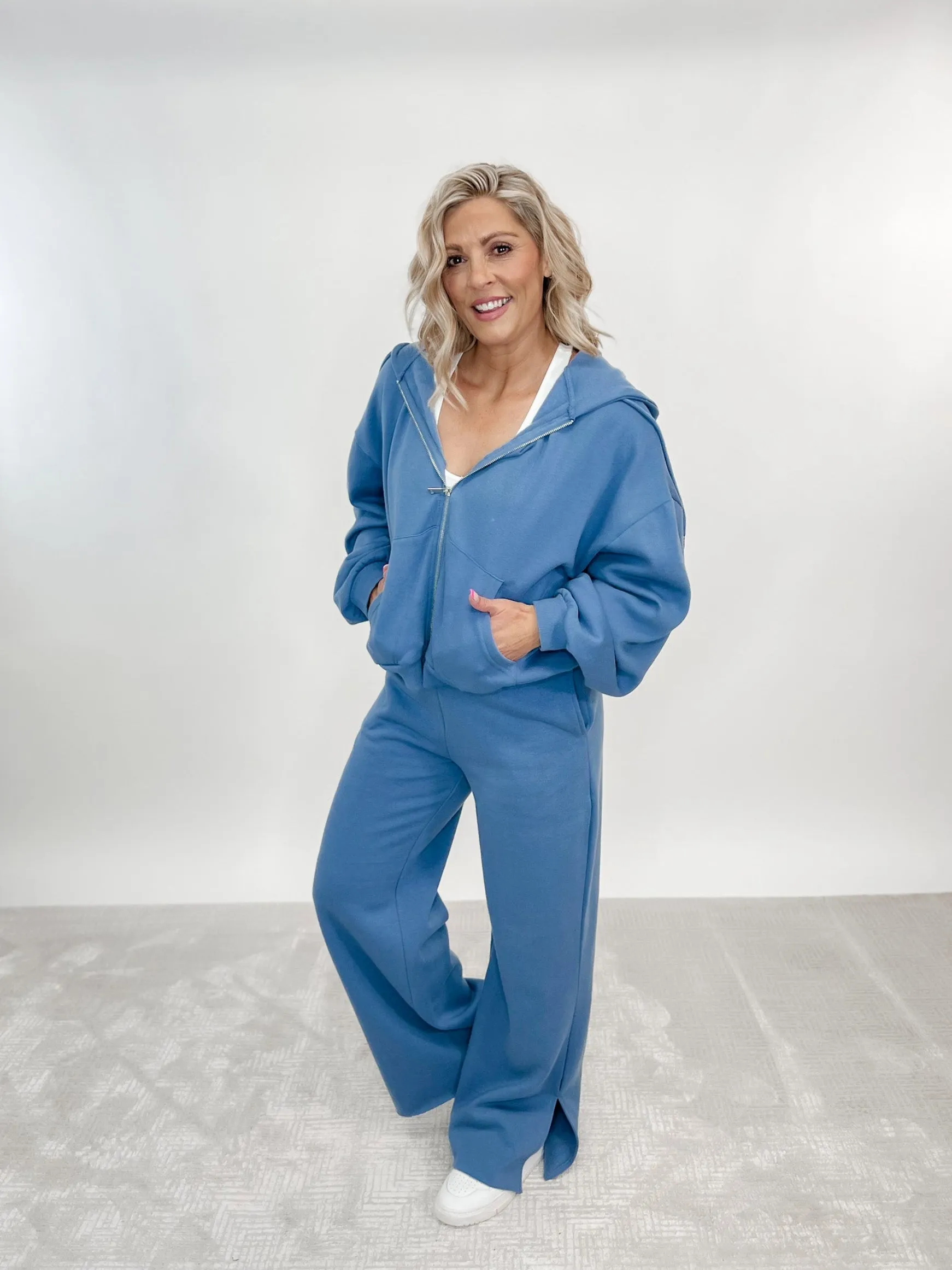 Split Decision Wide Leg Lounge Pants, Blue
