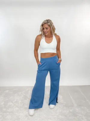 Split Decision Wide Leg Lounge Pants, Blue