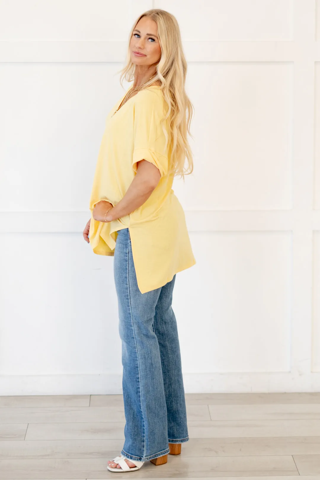 Springs Here! High Low Hem V Neck Top