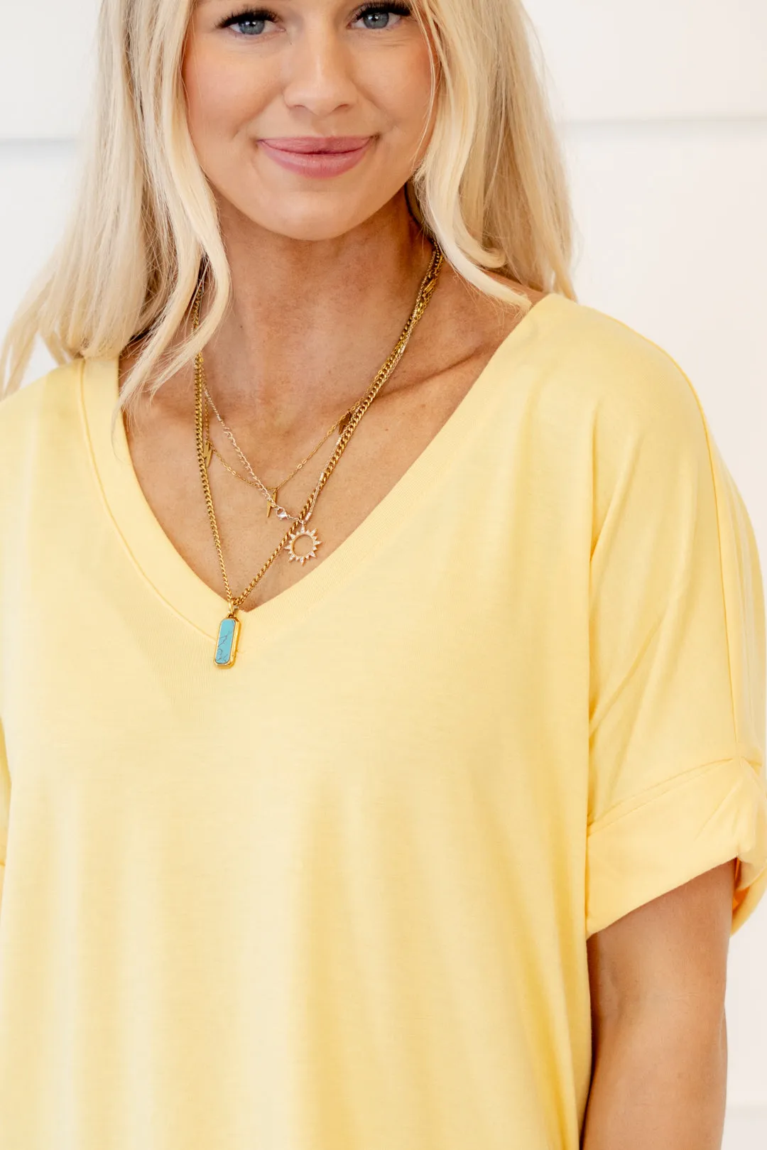 Springs Here! High Low Hem V Neck Top