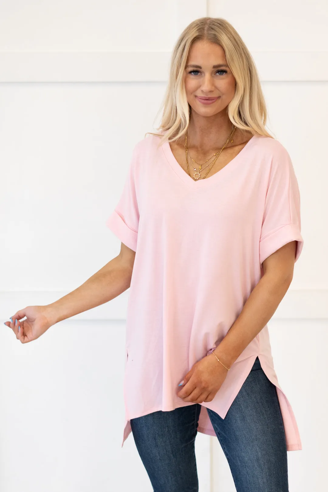 Springs Here! High Low Hem V Neck Top
