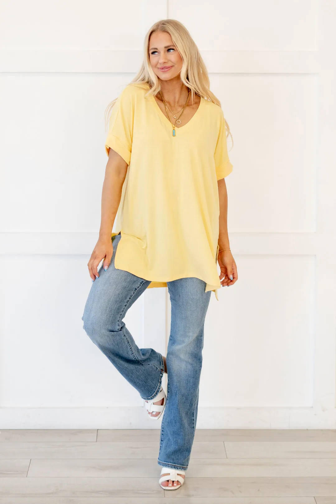Springs Here! High Low Hem V Neck Top
