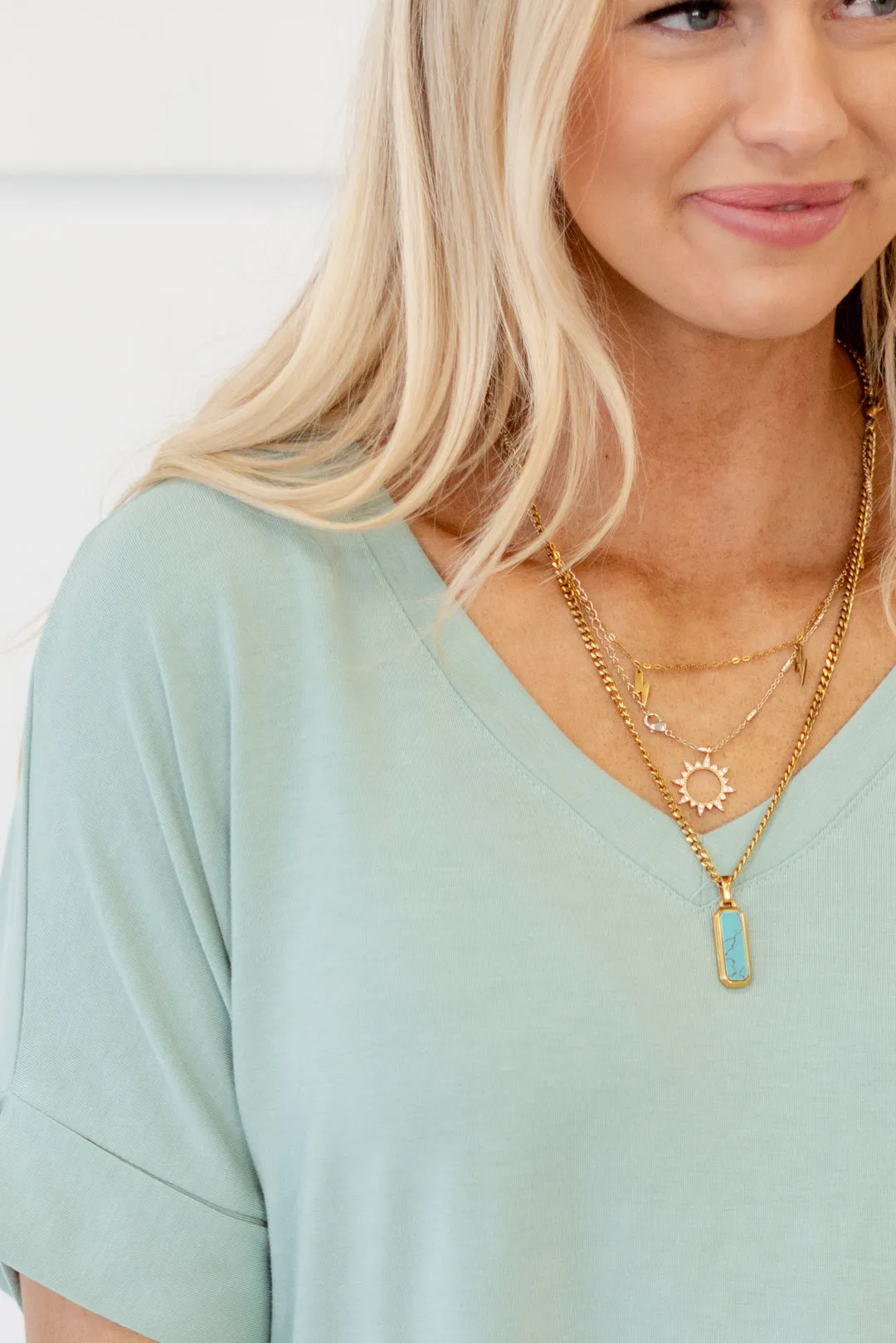 Springs Here! High Low Hem V Neck Top