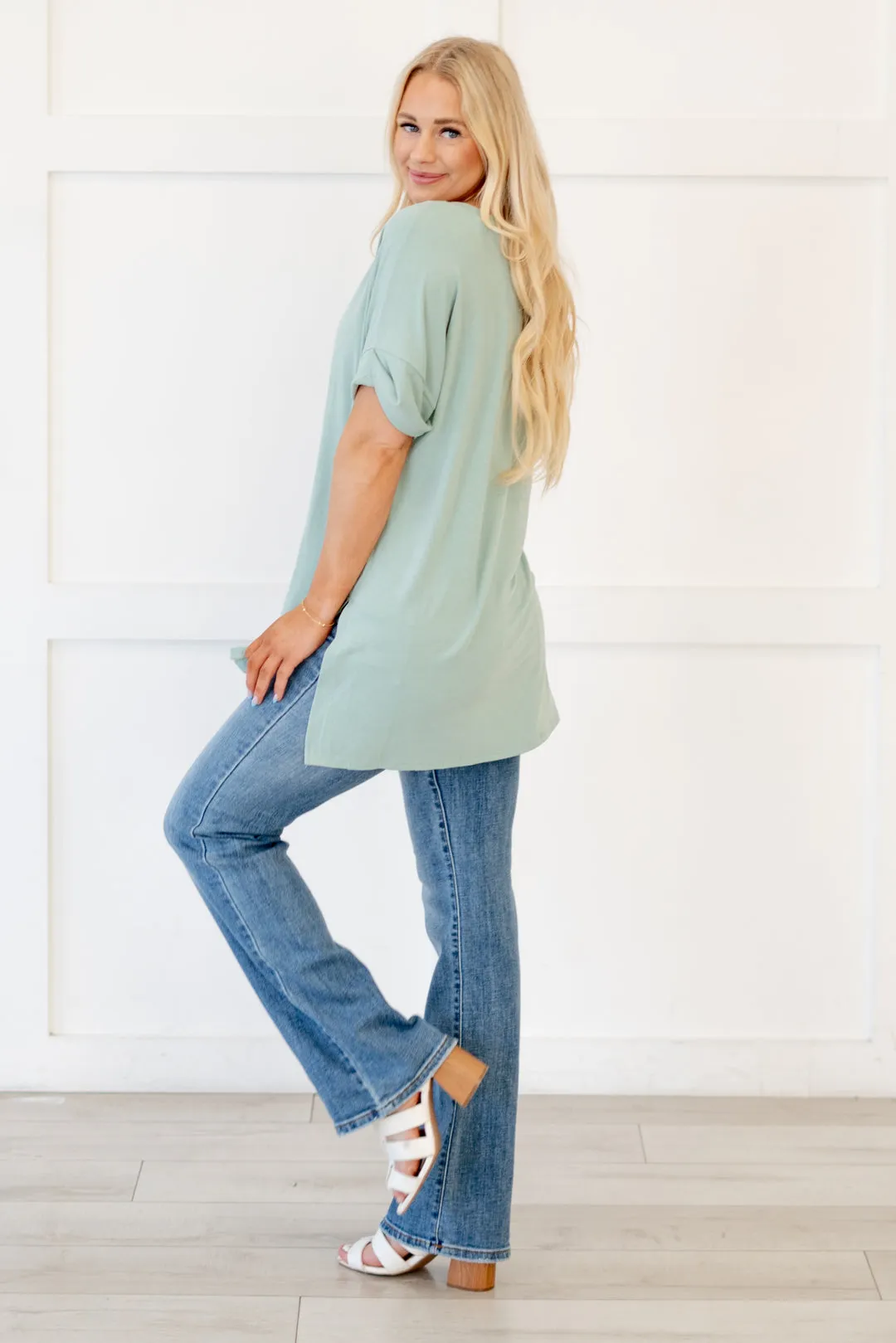 Springs Here! High Low Hem V Neck Top