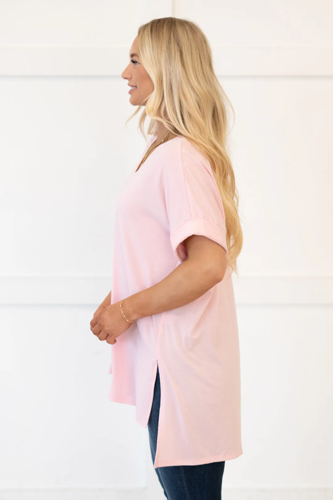 Springs Here! High Low Hem V Neck Top