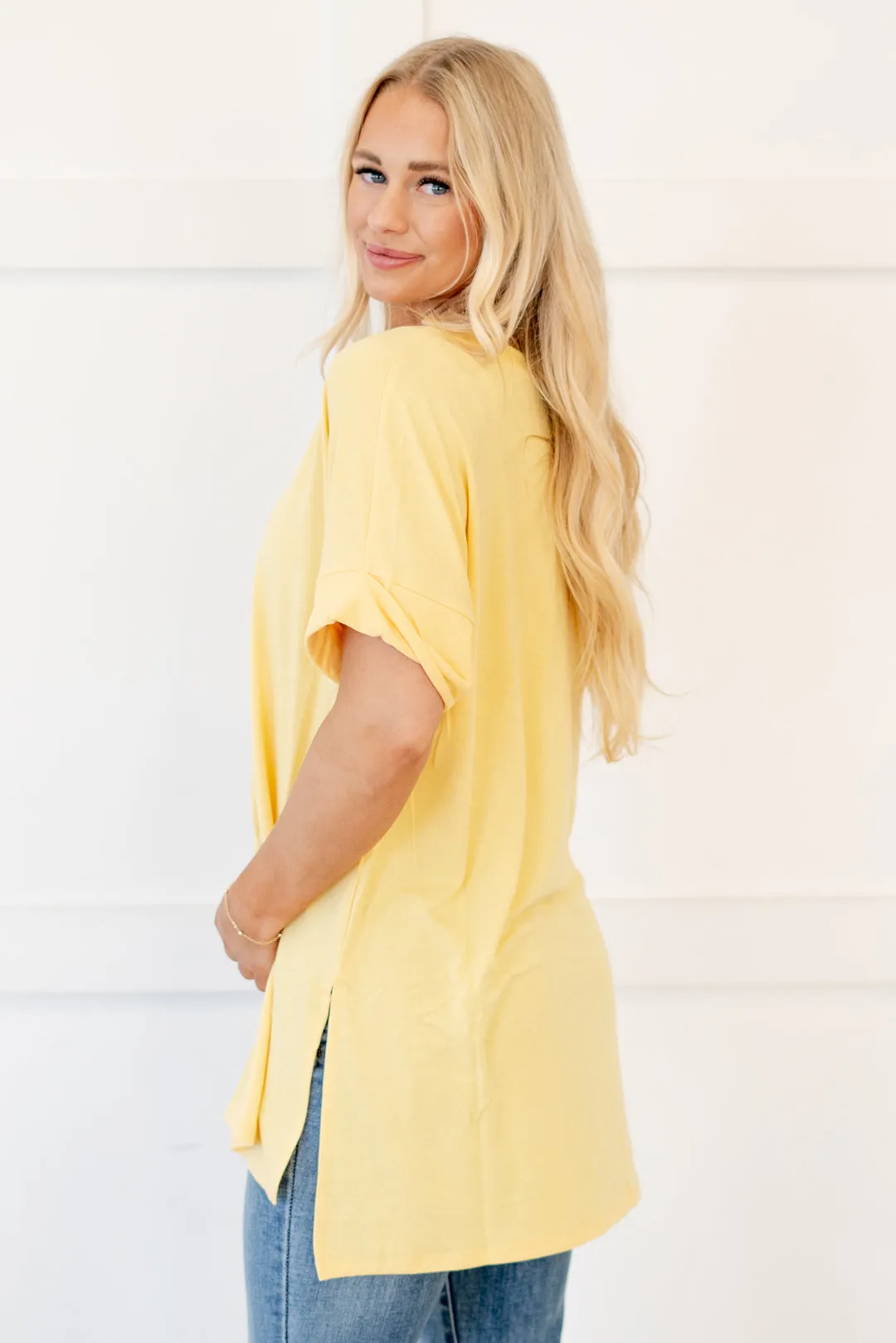 Springs Here! High Low Hem V Neck Top