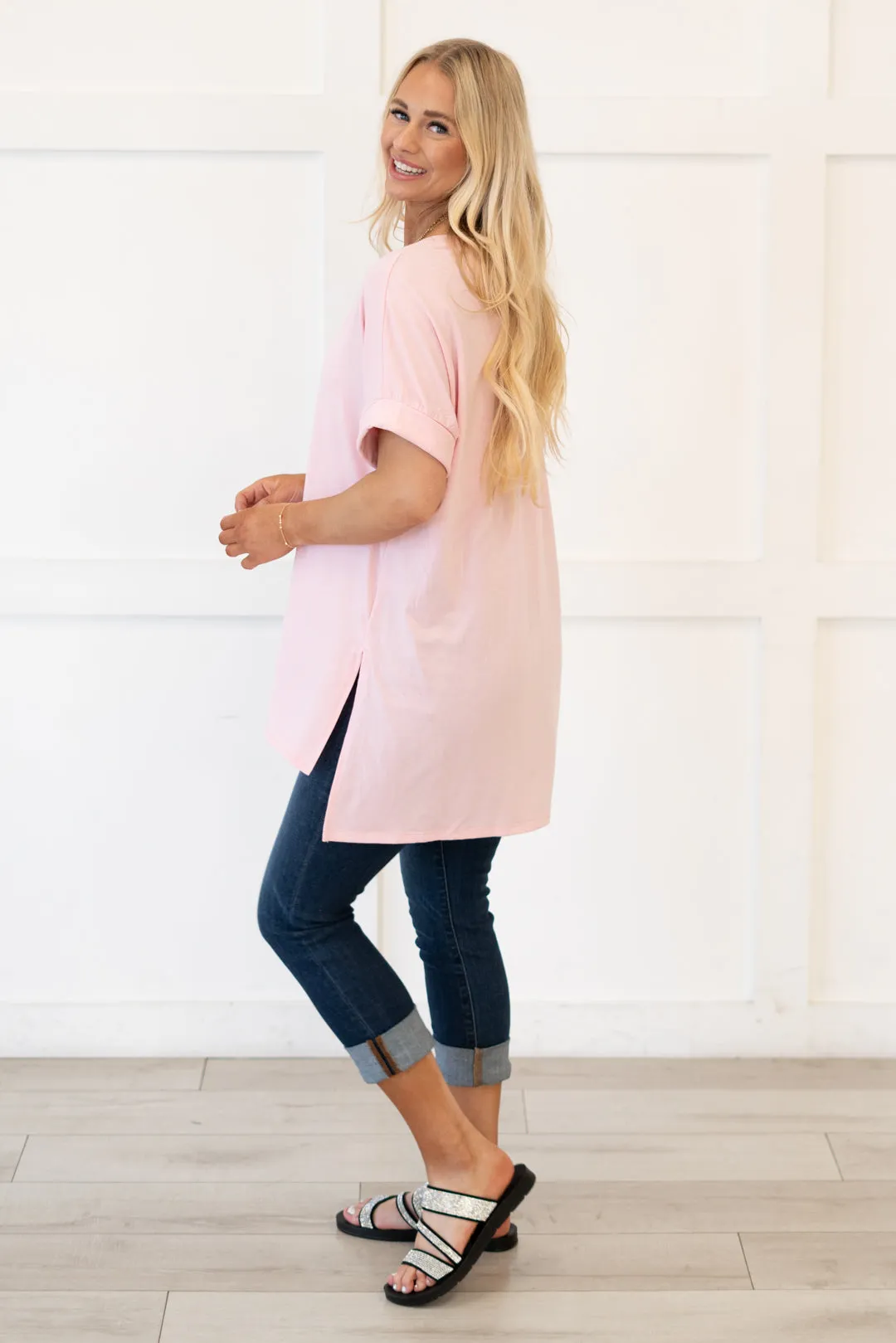 Springs Here! High Low Hem V Neck Top