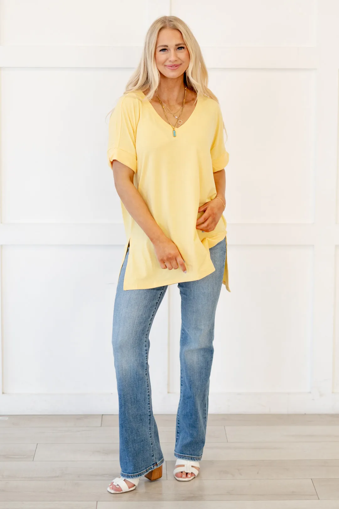 Springs Here! High Low Hem V Neck Top