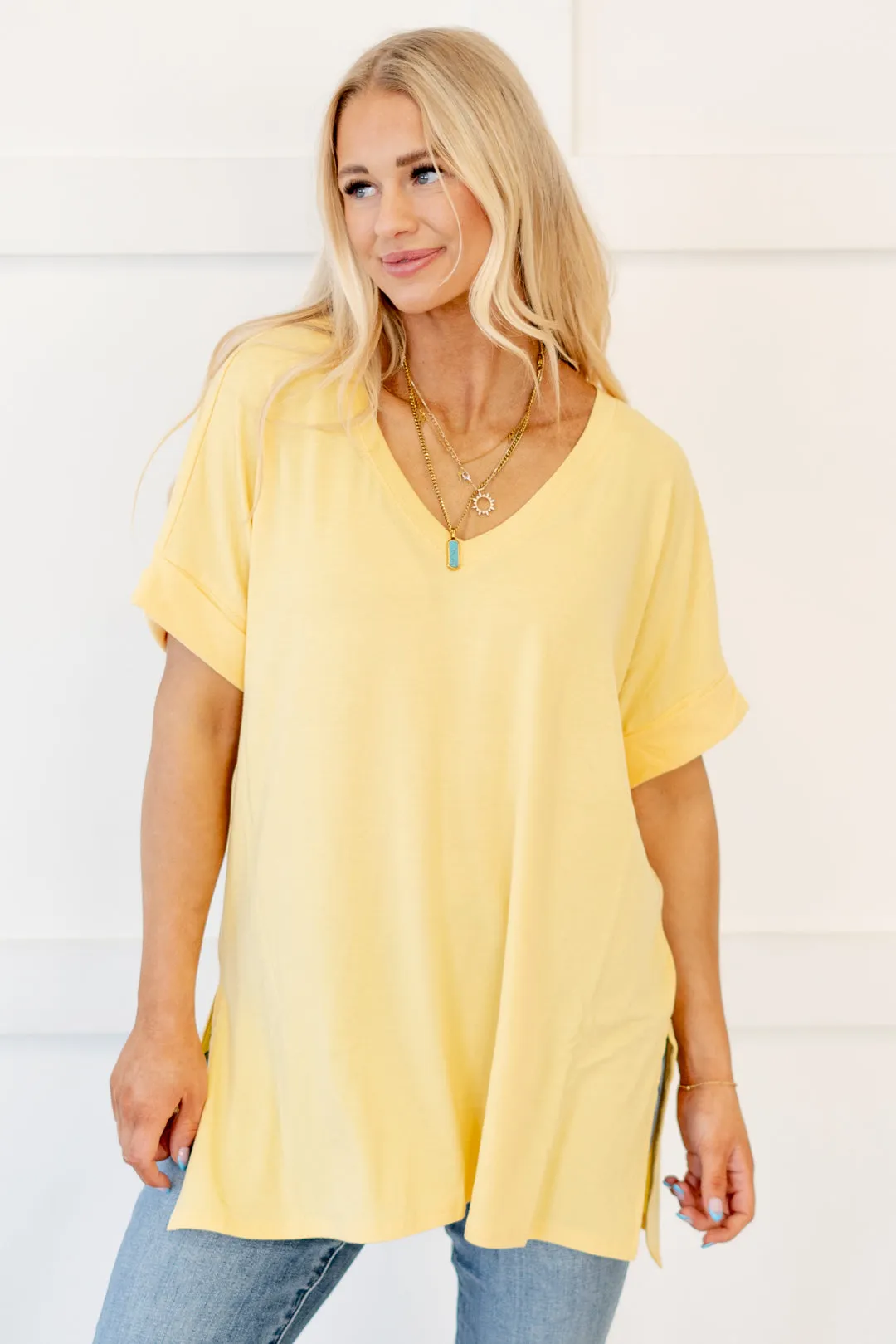 Springs Here! High Low Hem V Neck Top