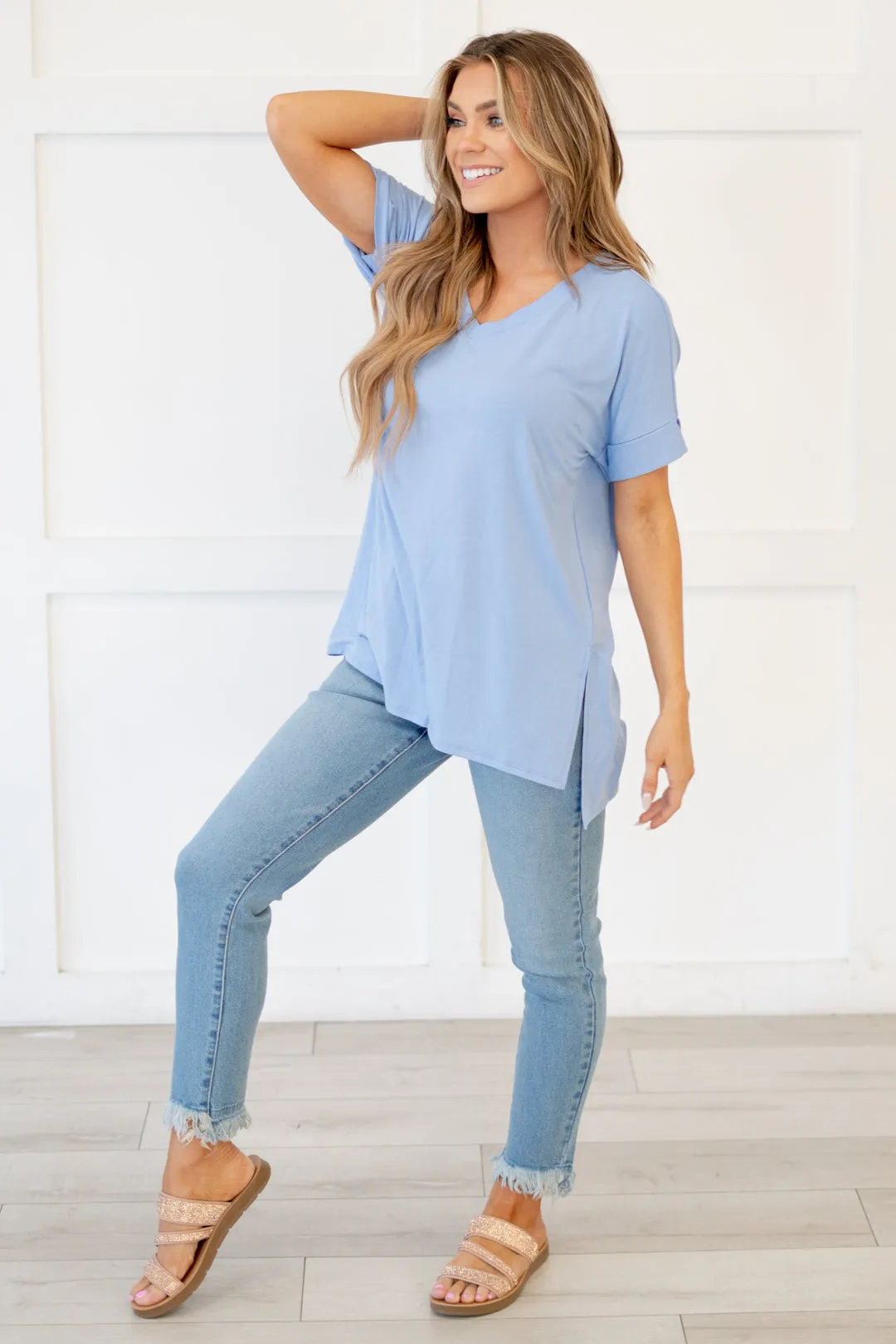 Springs Here! High Low Hem V Neck Top