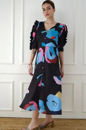 Statement Black Print Dress