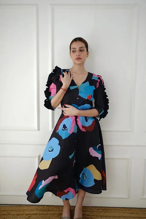 Statement Black Print Dress