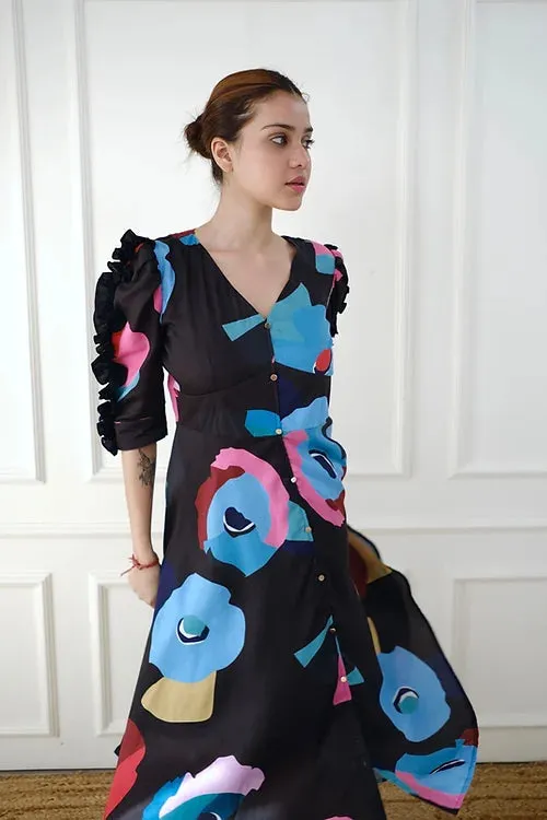 Statement Black Print Dress