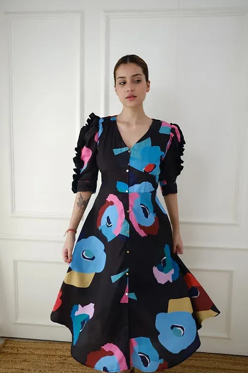 Statement Black Print Dress