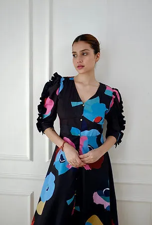 Statement Black Print Dress