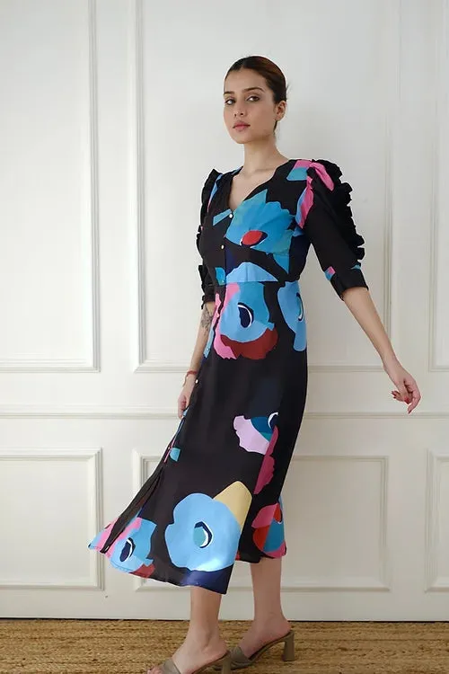 Statement Black Print Dress