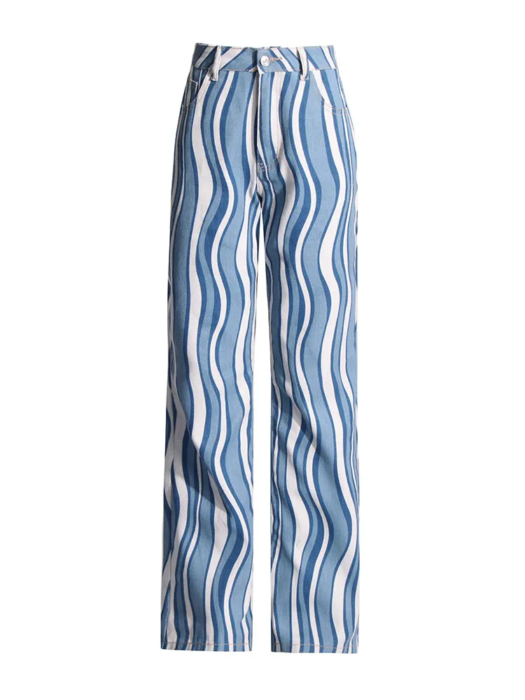 Striped High Waist Wide Leg Pants