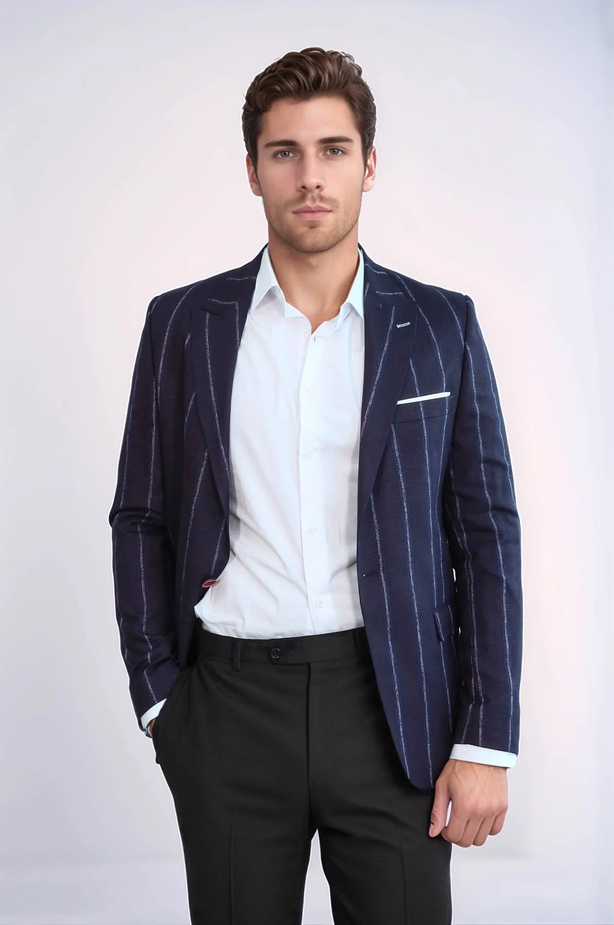Striped Slim-Fit Burgundy Men Blazer - Wessi