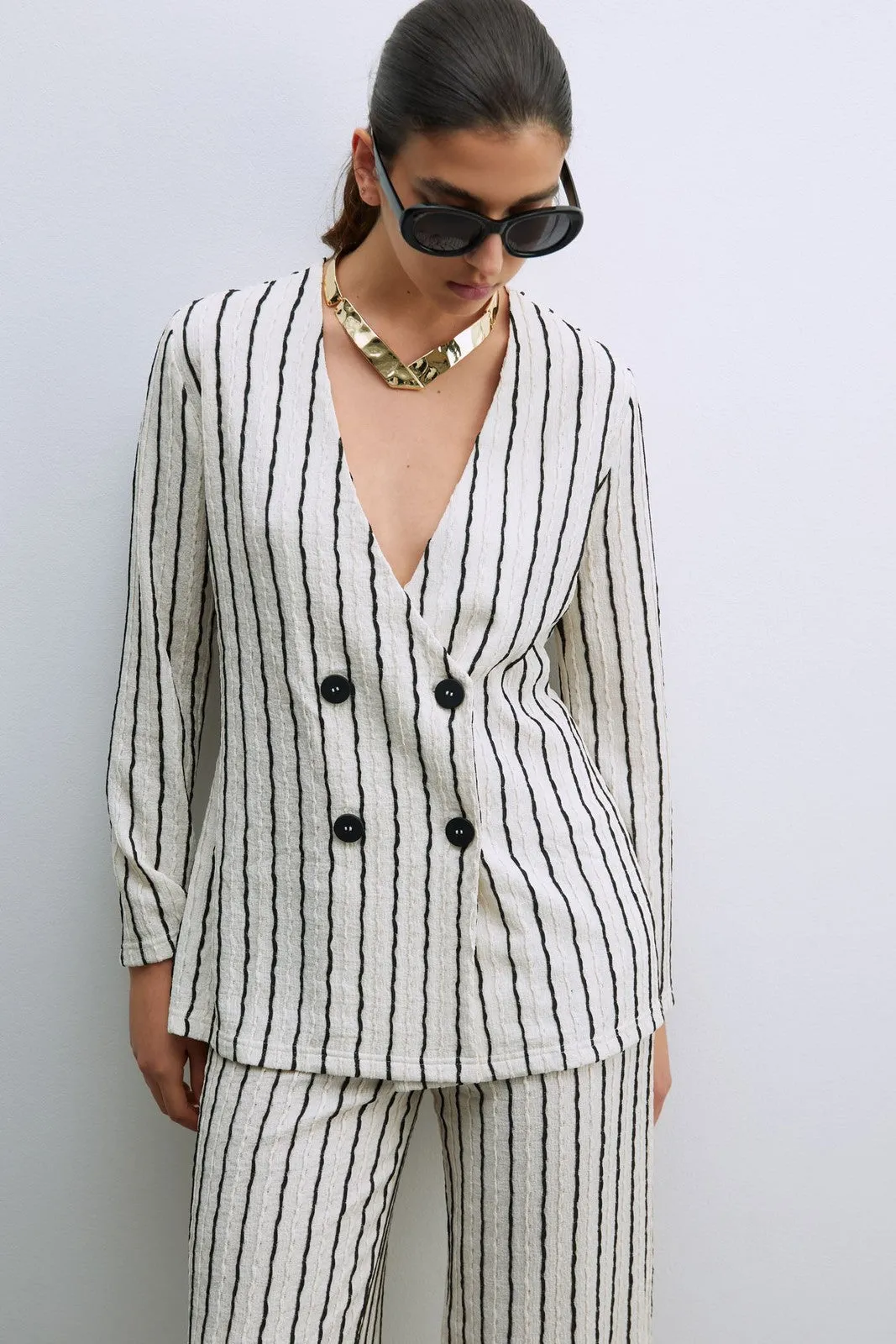 Structured blazer - Print Blanc