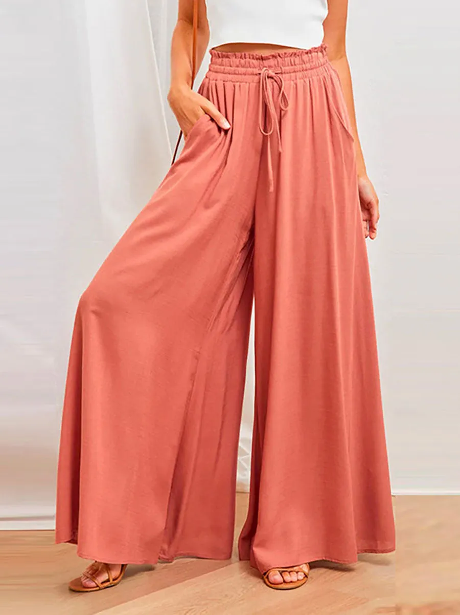 Stunncal Drawstring Elastic Waist Wide Leg Baggy Pants(5 Colors )