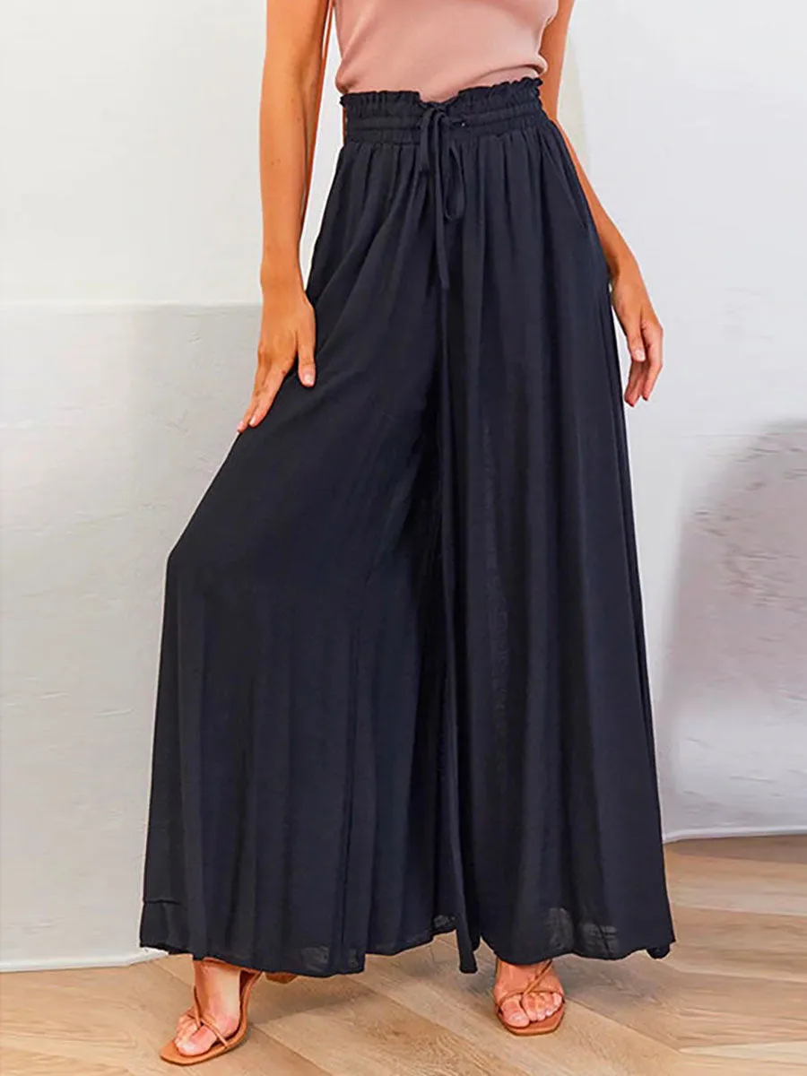 Stunncal Drawstring Elastic Waist Wide Leg Baggy Pants(5 Colors )