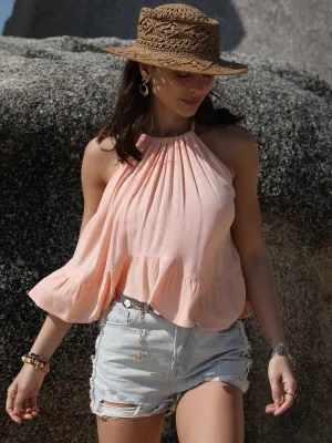 Stylish Ruched Peplum Round Neck Tank for Women